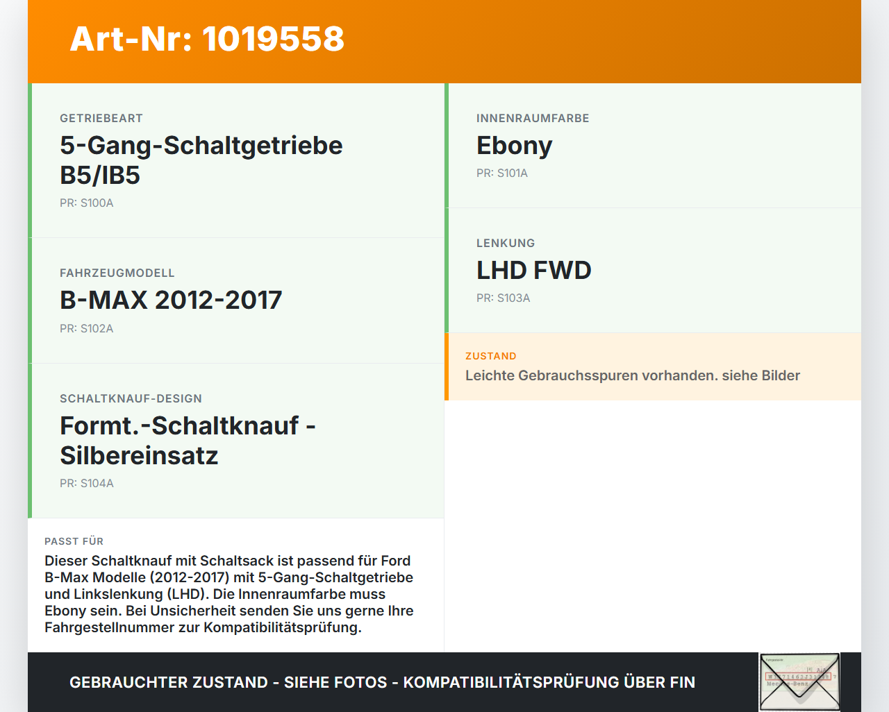 Ford B-Max 12-17 1,6 70KW Schaltknauf Schalthebel mit Schaltsack 5-Gang Ford B-Max 12-17 21.03.2013 gebraucht Vorschau 3