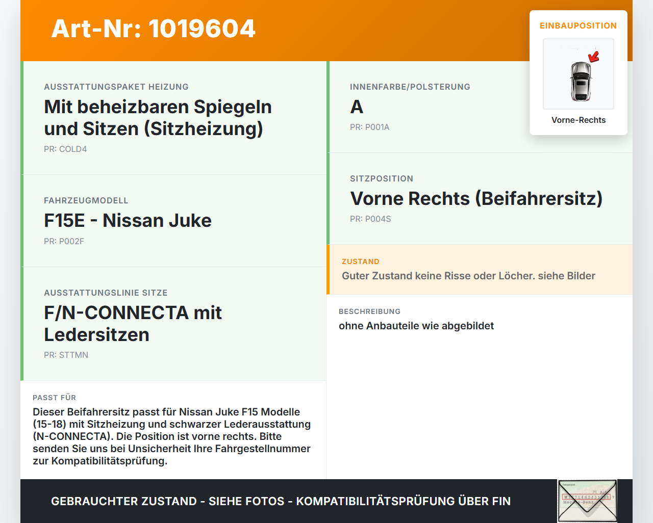 Nissan Juke F15 15-18  Beheizt Sitz Beifahrersitz Vorne Rechts Nissan Juke F15 15-18 01.01.2017 gebraucht Vorschau 3