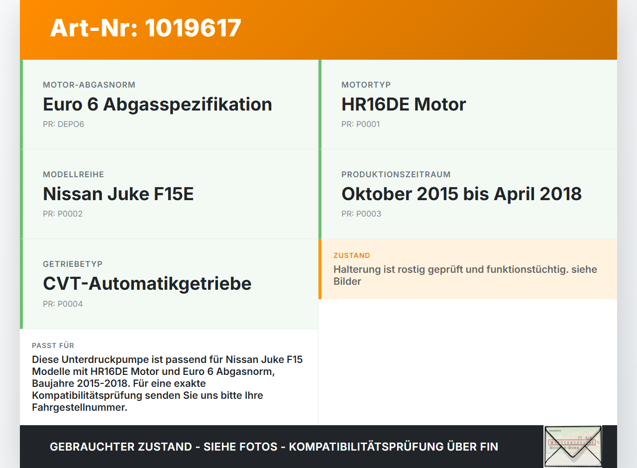 Nissan Juke F15 15-18 1,6i 86KW HR16DE Unterdruckpumpe Vakuumpumpe Nissan Juke F15 15-18 01.01.2017 EN4026P... Vorschau 3