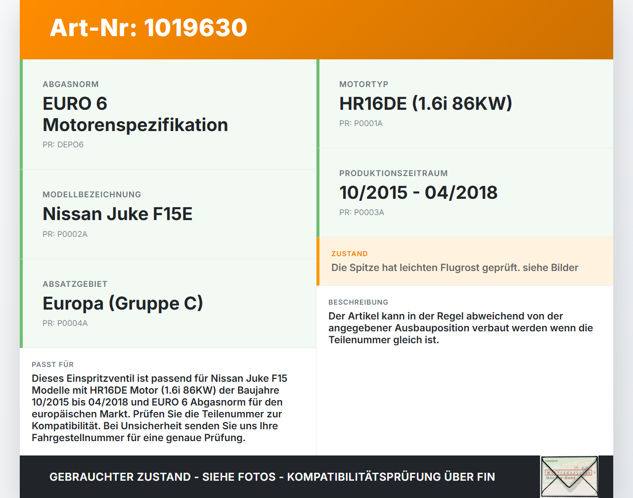 Nissan Juke F15 15-18 1,6i 86KW Einspritzdüse Einspritzventil Zyl.5 Nissan Juke F15 15-18 01.01.2017 gebraucht Vorschau 3