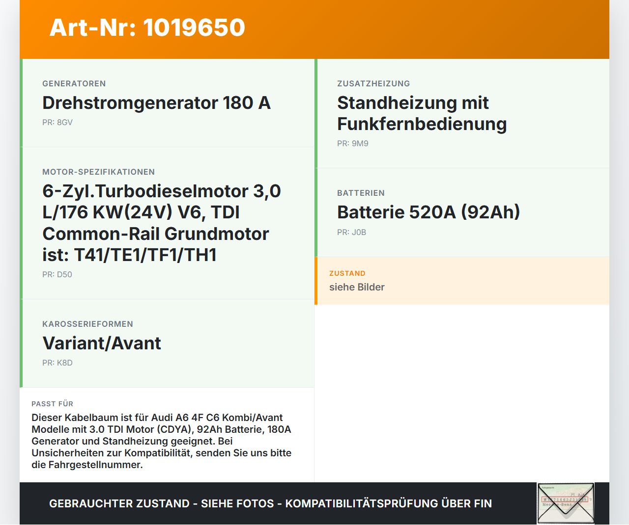Audi A6 4F C6 08-11 Kombi Kabelbaum für Batterie Audi A6 4F C6 08-11 10.03.2009 gebraucht Vorschau 3