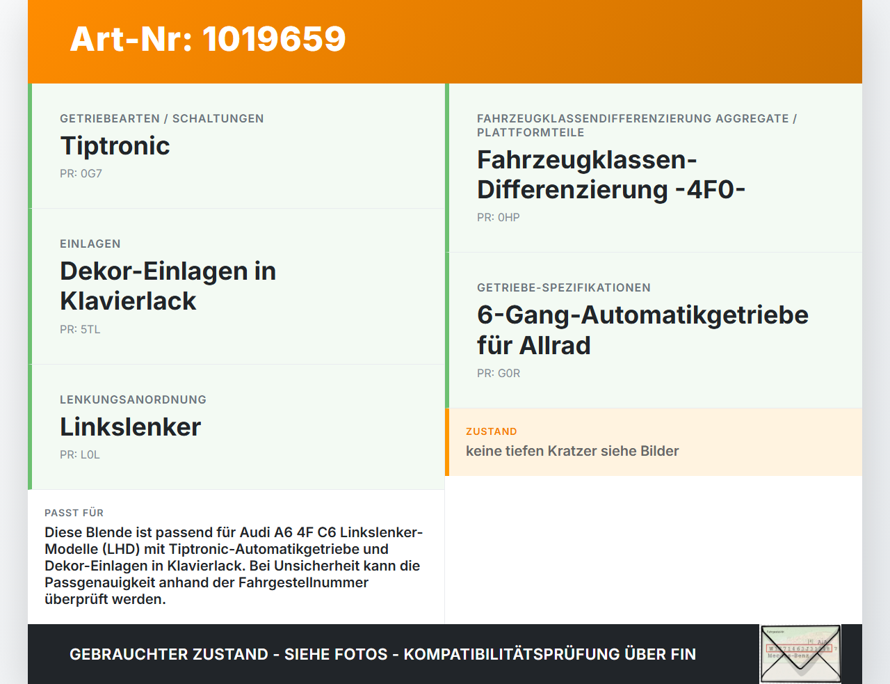 Audi A6 4F C6 08-11 Blende Pannel Schaltkulisse Ganganzeige Audi A6 4F C6 08-11 10.03.2009 4F1713463D gebraucht Vorschau 3