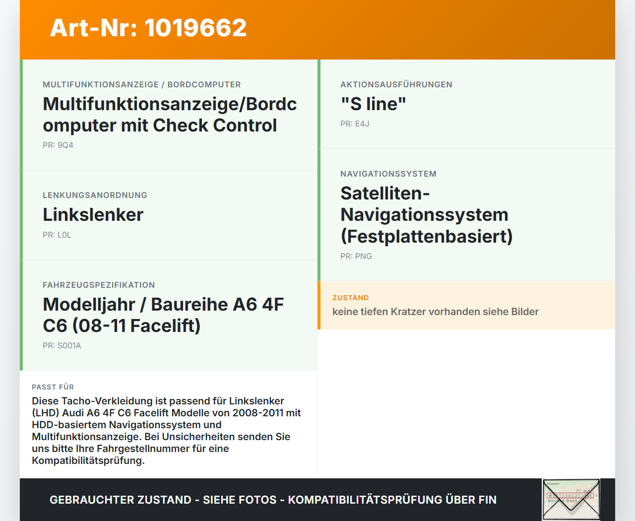 Audi A6 4F C6 08-11 Verkleidung Tacho Audi A6 4F C6 08-11 10.03.2009 4F1857115J gebraucht Vorschau 3