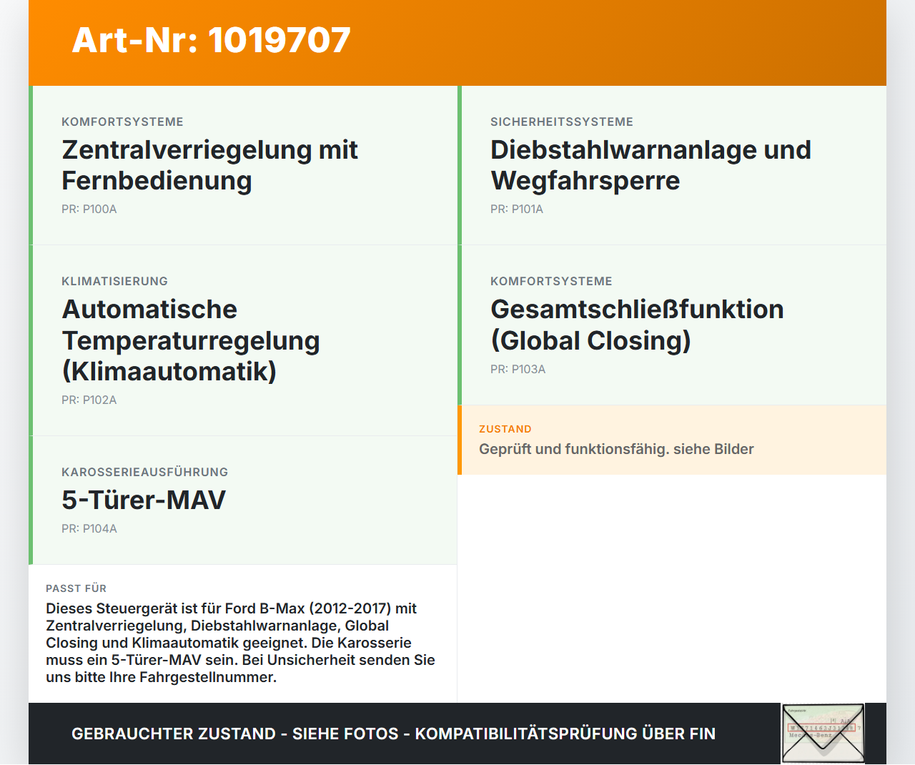 Ford B-Max 12-17 Steuergerät Komfort SG Controller LK und Alarm Sys MN Ford B-Max 12-17 21.03.2013 AV1T-15K600-CH... Vorschau 3