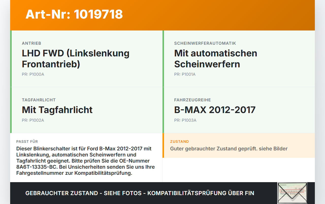 Ford B-Max 12-17 Blinkerschalter Lenkstockschalter Blinker Ford B-Max 12-17 21.03.2013 8A6T-13335-BC LK01126512-01... Vorschau 3