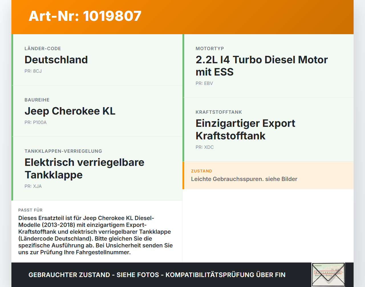 Jeep Cherokee KL 13-18 Tankdeckel Verschluss Tankverschluss Jeep Cherokee KL 13-18 01.01.2017 gebraucht Vorschau 3