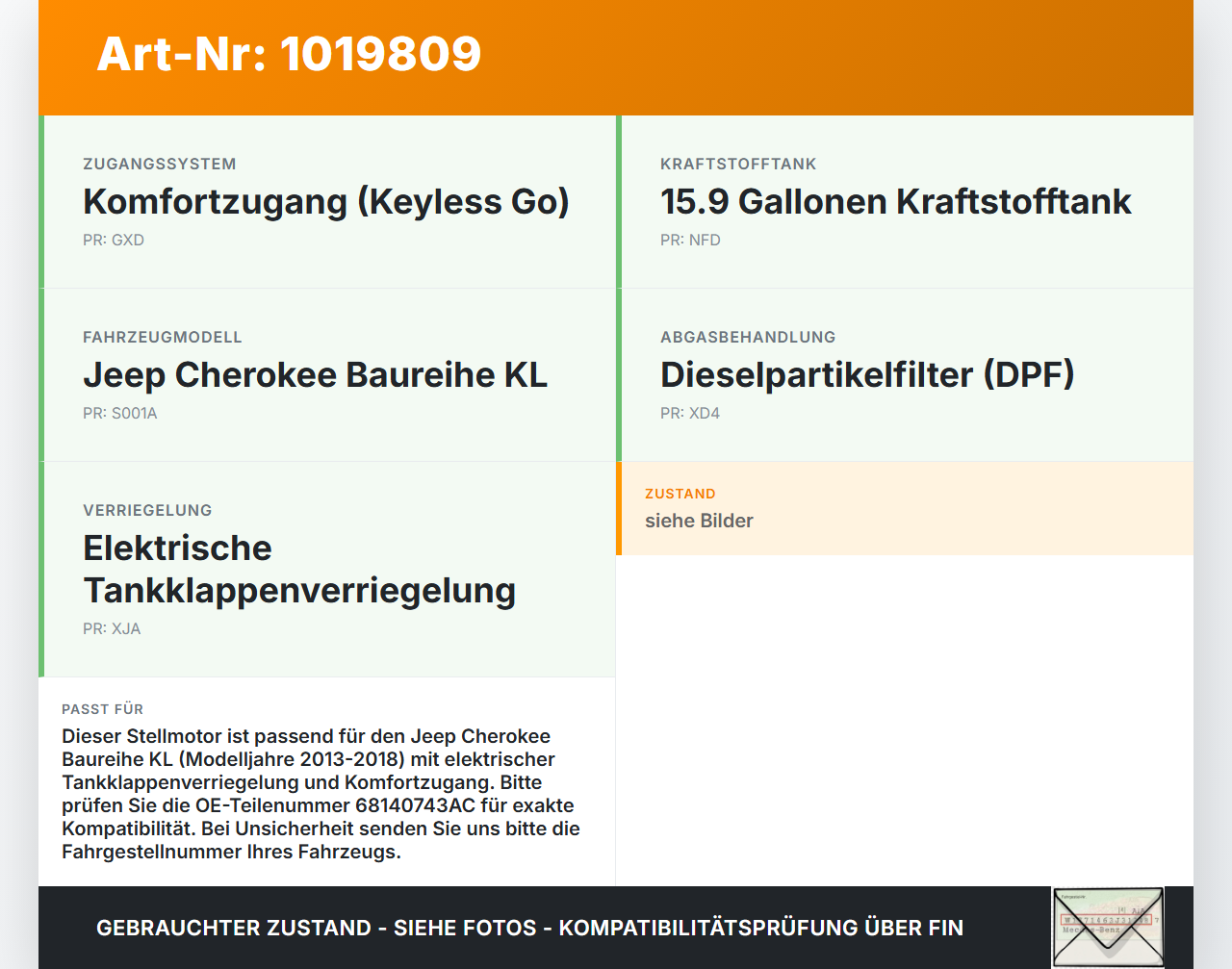Jeep Cherokee KL 13-18 Stellmotor für Tankklappe Tankdeckel Verriegelung Notentriegelung Jeep Cherokee KL 13-18... Vorschau 3