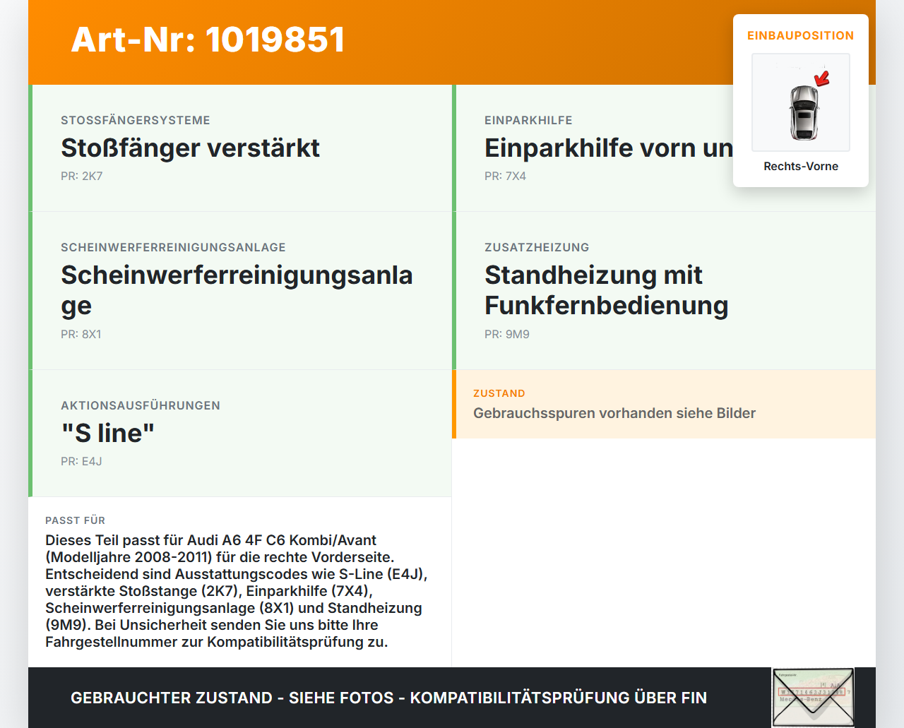 Audi A6 4F C6 08-11 Kombi Halter Träger Aufnahme Führung Stoßstange Rechts Vorne Audi A6 4F C6 08-11 10.03.2009... Vorschau 3