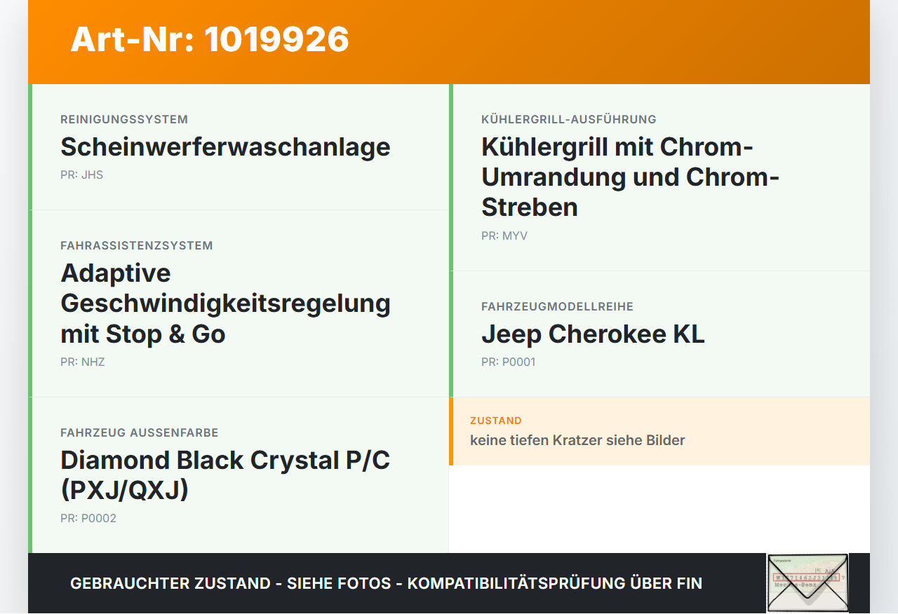 Jeep Cherokee KL 13-18 1x Niere Frontgrill Kühlergrill Grill Mitte Pos.3 Jeep Cherokee KL 13-18 01.01.2017... Vorschau 3