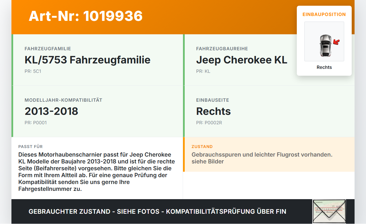 Jeep Cherokee KL 13-18 Scharnier für Motorhaube Motorhaubenscharnier Rechts Jeep Cherokee KL 13-18 01.01.2017 gebraucht Vorschau 3