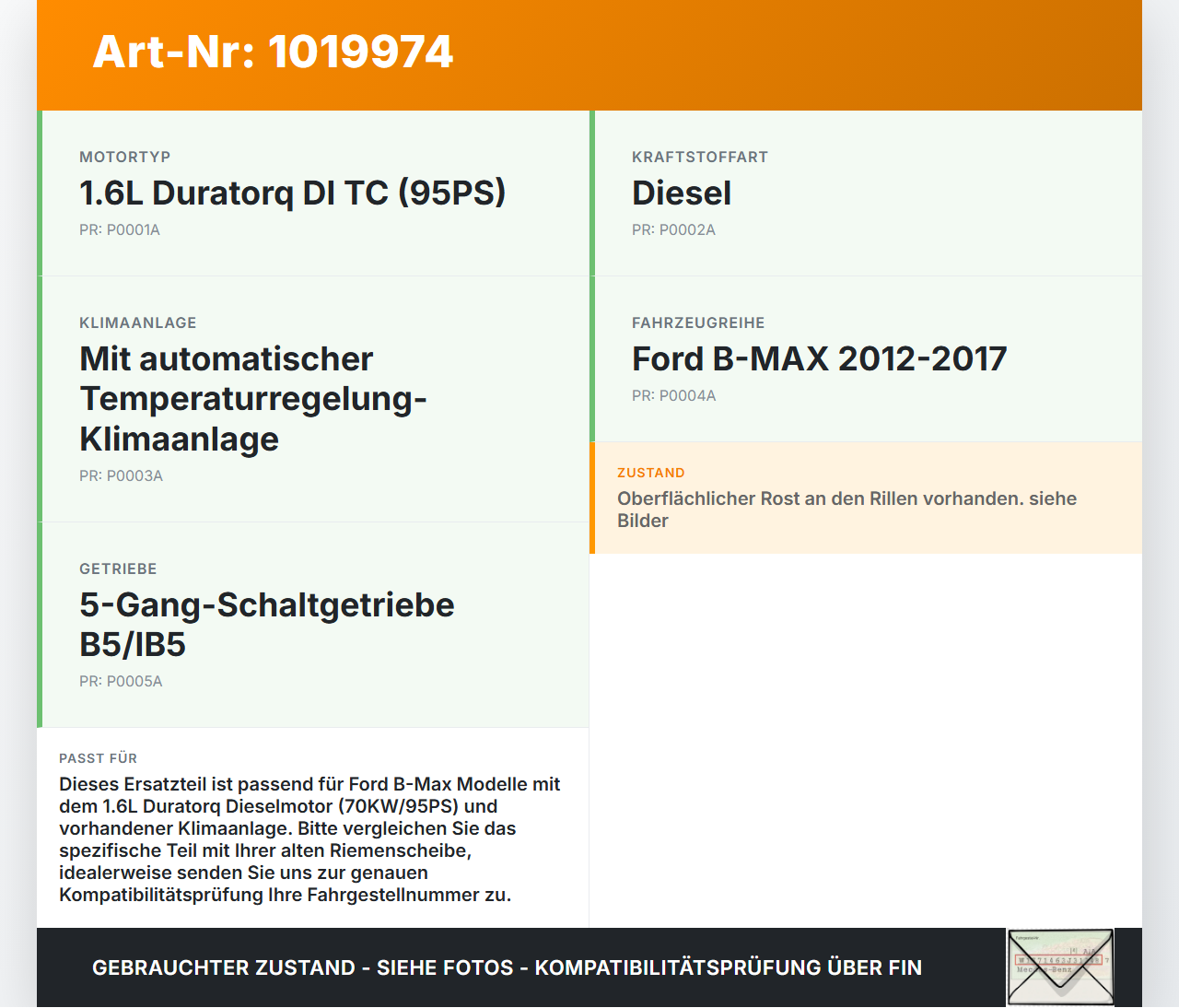 Ford B-Max 12-17 1,6 70KW 1FJ431 Riemenscheibe Ford B-Max 12-17 21.03.2013 AV6Q-6B319-AA gebraucht Vorschau 3