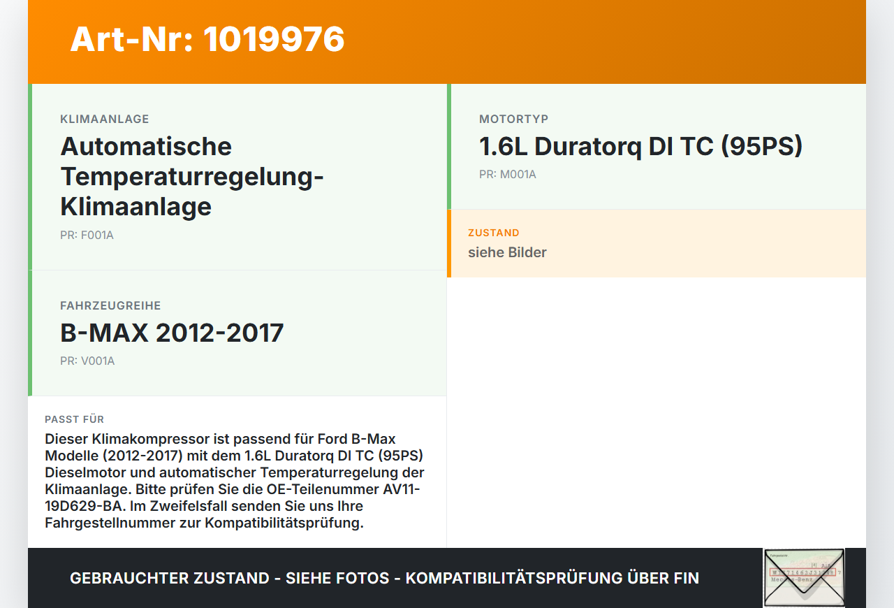 Ford B-Max 12-17 1,6 70KW Klimakompressor Klima Kompressor Ford B-Max 12-17 21.03.2013 AV11-19D629-BC... Vorschau 3