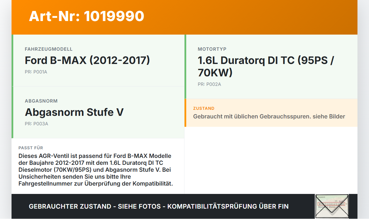 Ford B-Max 12-17 1,6 70KW 1FJ431 Abgasrückführventil EGR AGR Ventil Ford B-Max 12-17 21.03.2013 AV6Q-9E456-BA... Vorschau 3