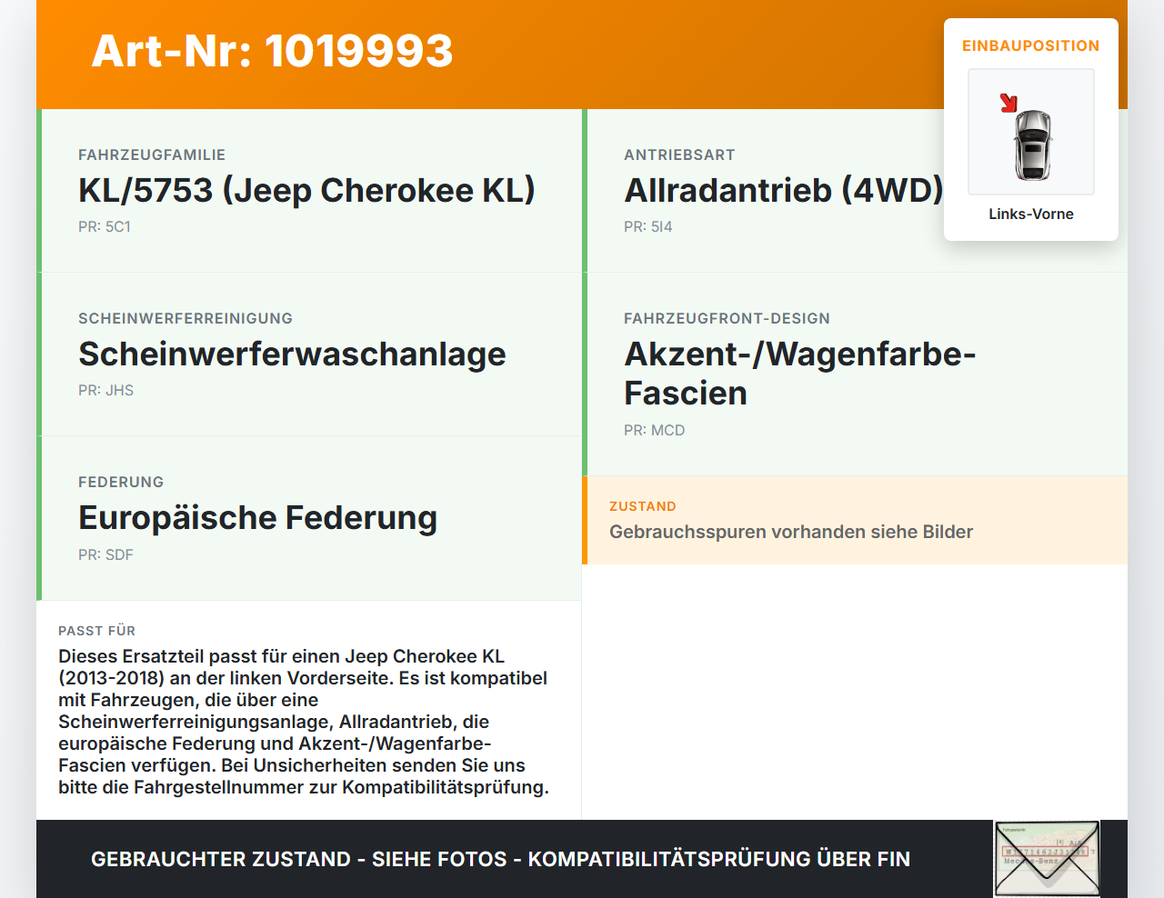 Jeep Cherokee KL 13-18 Verkleidung Radhausschale Links Vorne für Kotflügel Jeep Cherokee KL 13-18 01.01.2017... Vorschau 3