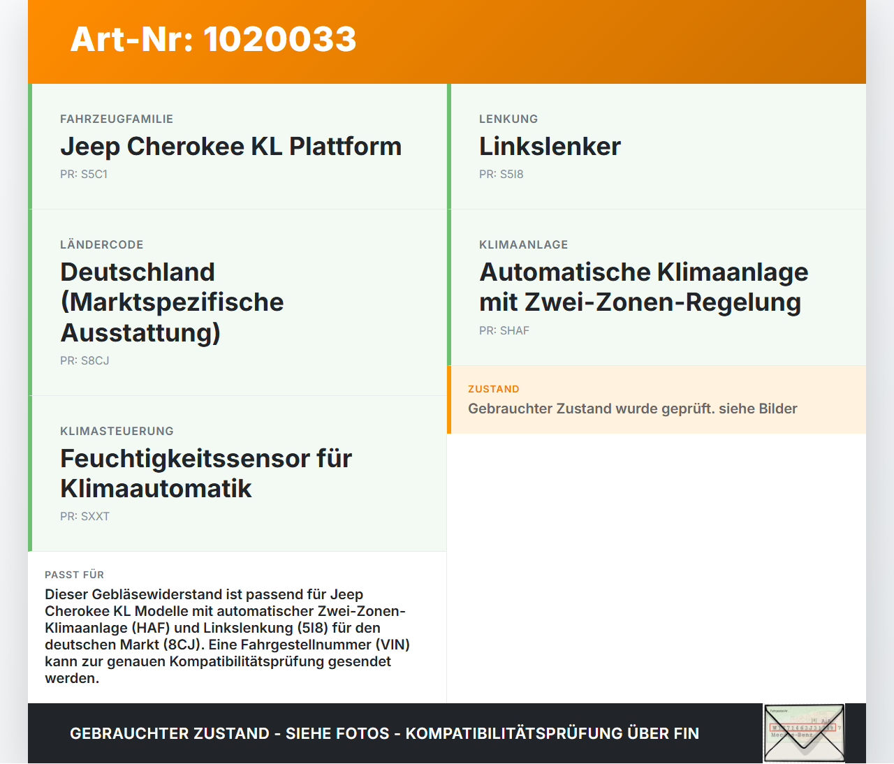 Jeep Cherokee KL 13-18 Widerstand Gebläse Lüfter Jeep Cherokee KL 13-18 01.01.2017 AA0176004910 GZ0176004910... Vorschau 3