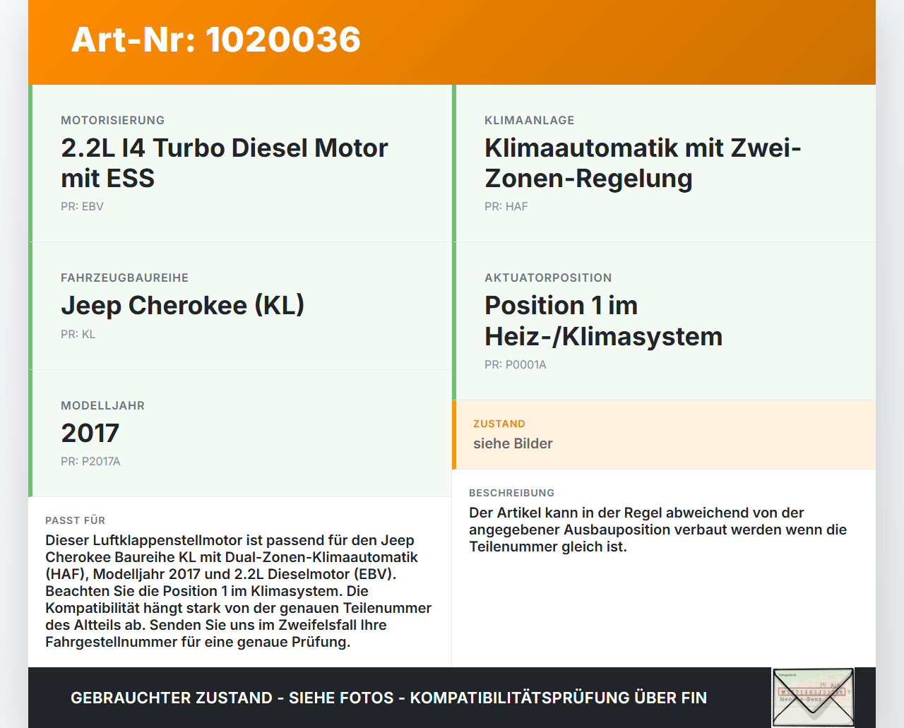 Jeep Cherokee KL 13-18 Luftklappenstellmotor Stellmotor Pos.1 Jeep Cherokee KL 13-18 01.01.2017 AA113800-3800... Vorschau 3