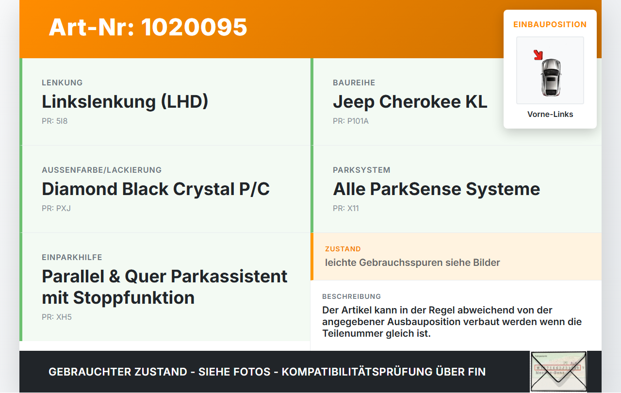 Jeep Cherokee KL 13-18 PDC Sensor Parksensor Einparkhilfe Abstandswarner VBL Vorne Aussen Links Jeep Cherokee KL... Vorschau 3