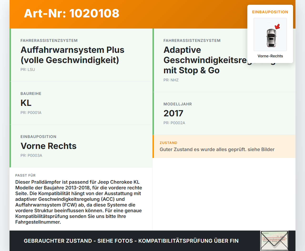 Jeep Cherokee KL 13-18 Pralldämpfer für Träger Stoßstange Vorne Rechts Jeep Cherokee KL 13-18 01.01.2017 3421315... Vorschau 3