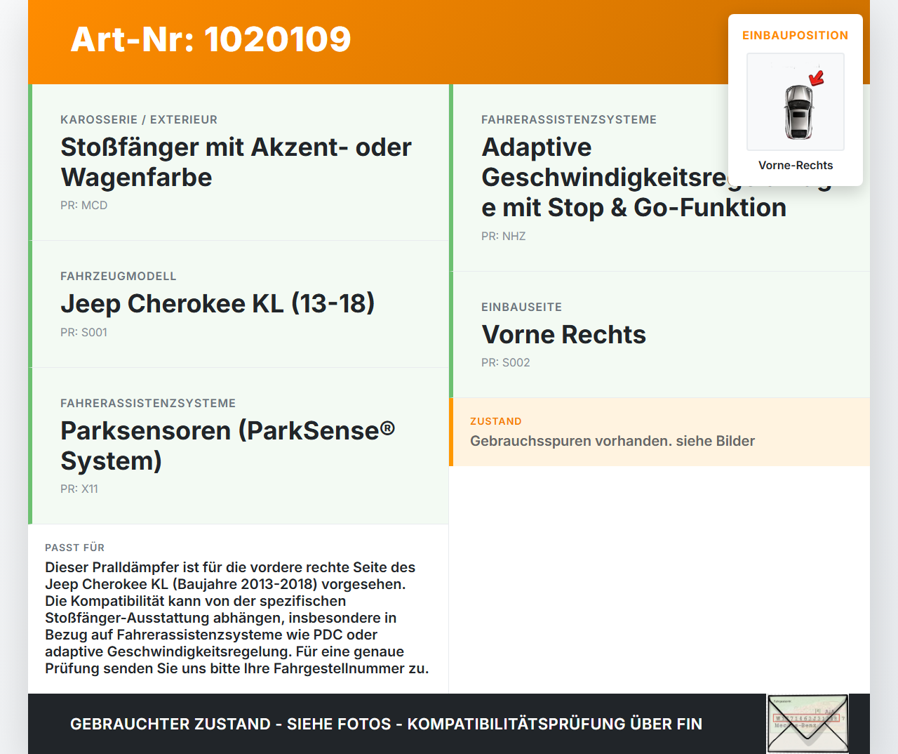 Jeep Cherokee KL 13-18 Pralldämpfer für Träger Stoßstange Vorne Rechts Jeep Cherokee KL 13-18 01.01.2017... Vorschau 3