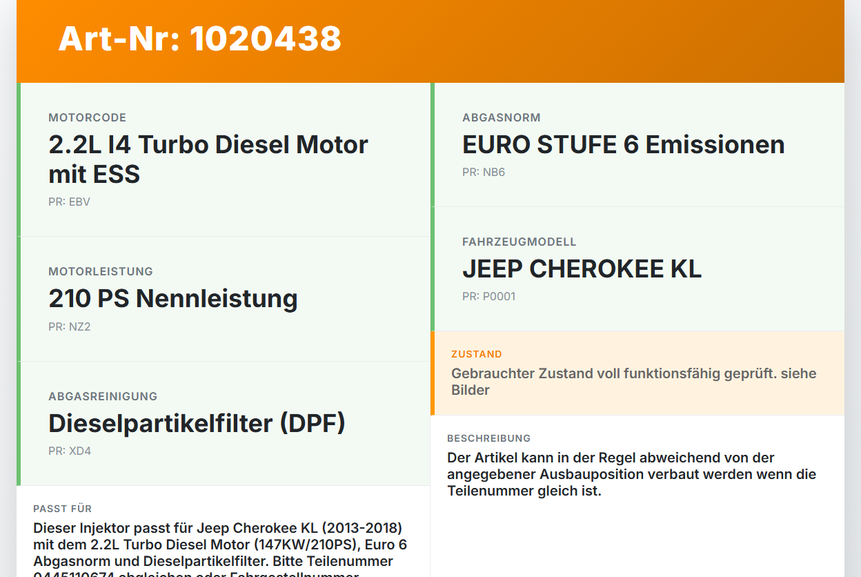 Jeep Cherokee KL 13-18 2,2d 147KW Injektor Einspritzdüse Zyl.2 Jeep Cherokee KL 13-18 01.01.2017 0445110674... Vorschau 3