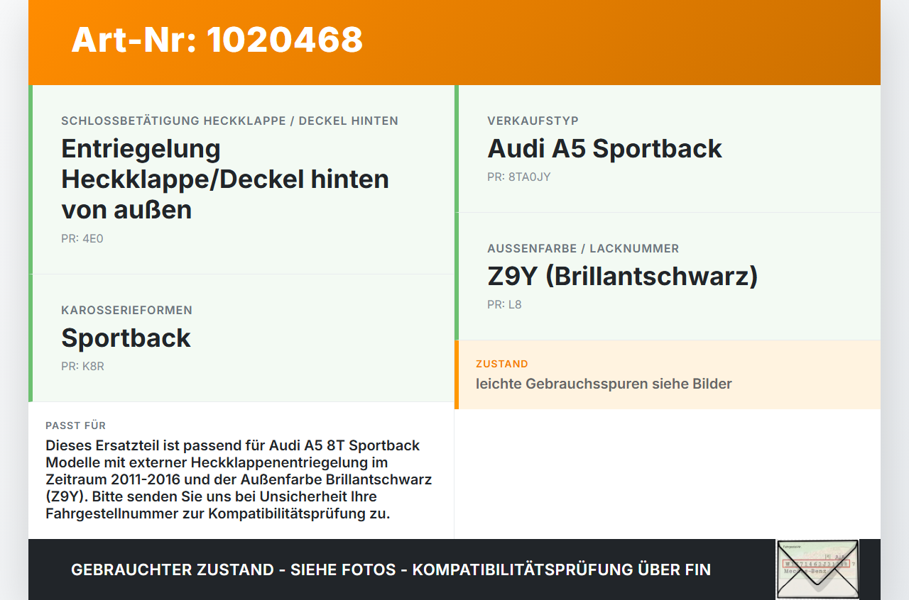Audi A5 8T 11-16 5T Griff Schalter Taster Öffner aussen für Heckklappe LZ9Y Audi A5 8T 11-16 04.04.2013 5N0827566T... Vorschau 3