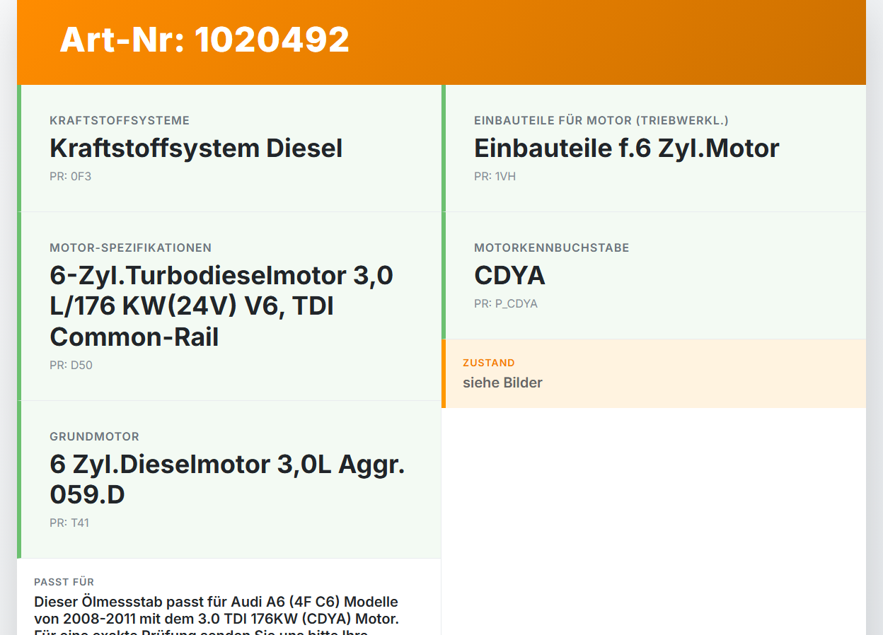 Audi A6 4F C6 08-11 TDI 3,0 176KW CDYA Ölmessstab Öl Stab Audi A6 4F C6 08-11 10.03.2009 059115611T gebraucht Vorschau 3