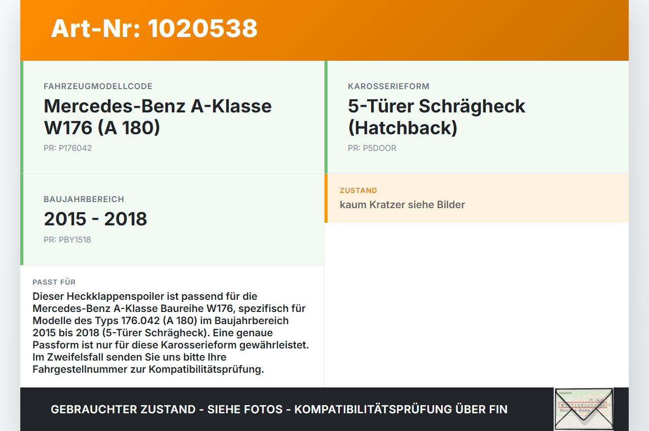 Mercedes W176 A180 15-18 5T Spoiler für Heckklappe Mercedes W176 A180 15-18 19.10.2016 gebraucht Vorschau 3