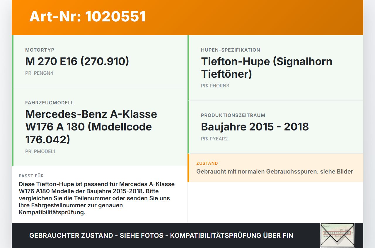 Mercedes W176 A180 15-18 Hupe Signalhorn Tieftöner Mercedes W176 A180 15-18 19.10.2016 A046522 906306 gebraucht Vorschau 3