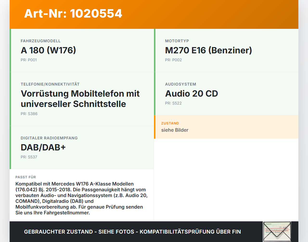 Mercedes W176 A180 15-18 Antennenverstärker Mercedes W176 A180 15-18 19.10.2016 A1569057900 AG246T002 gebraucht Vorschau 3