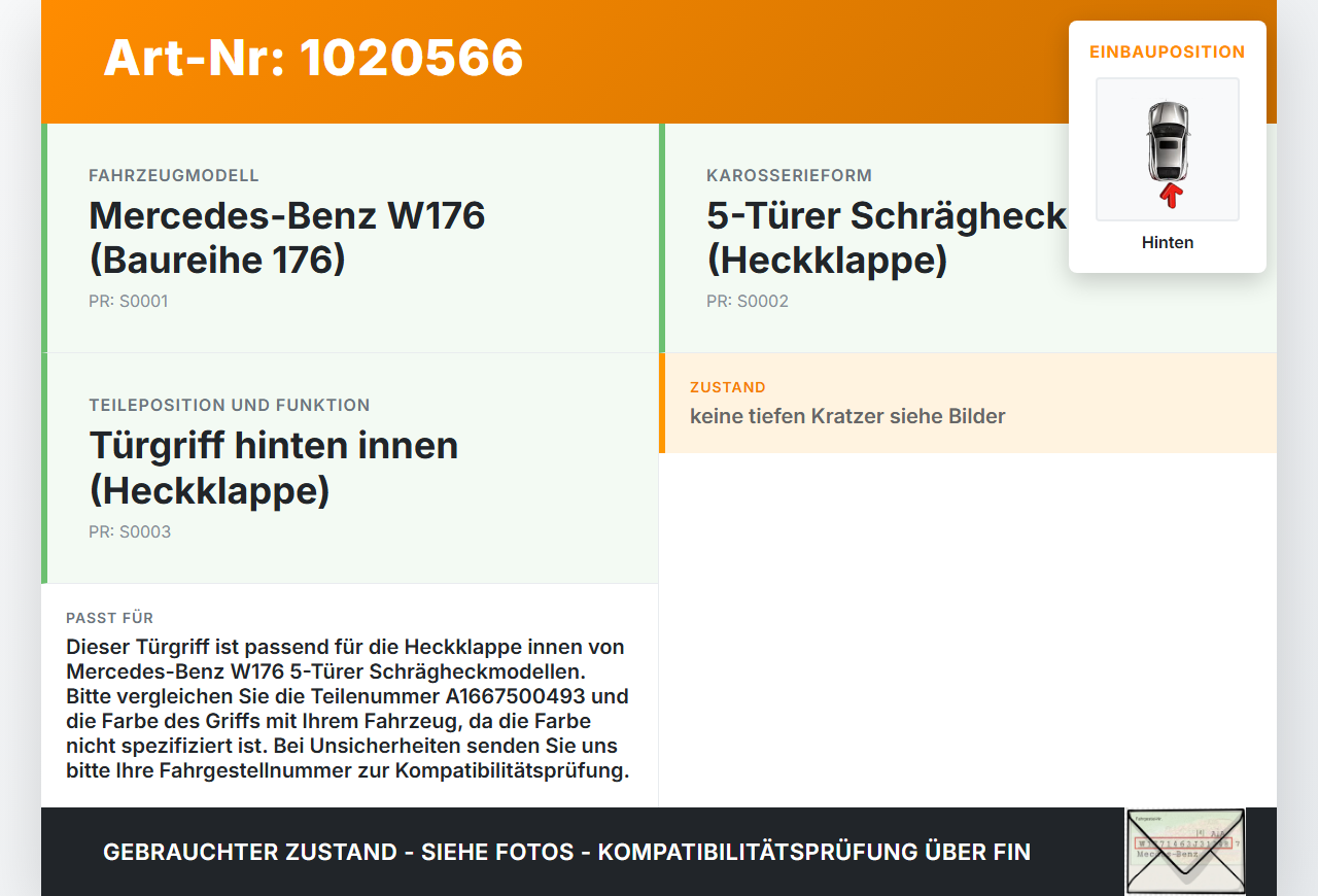 Mercedes W176 A180 15-18 5T Türgriff Griff für Heckklappe Hinten Innen Mercedes W176 A180 15-18 19.10.2016... Vorschau 3