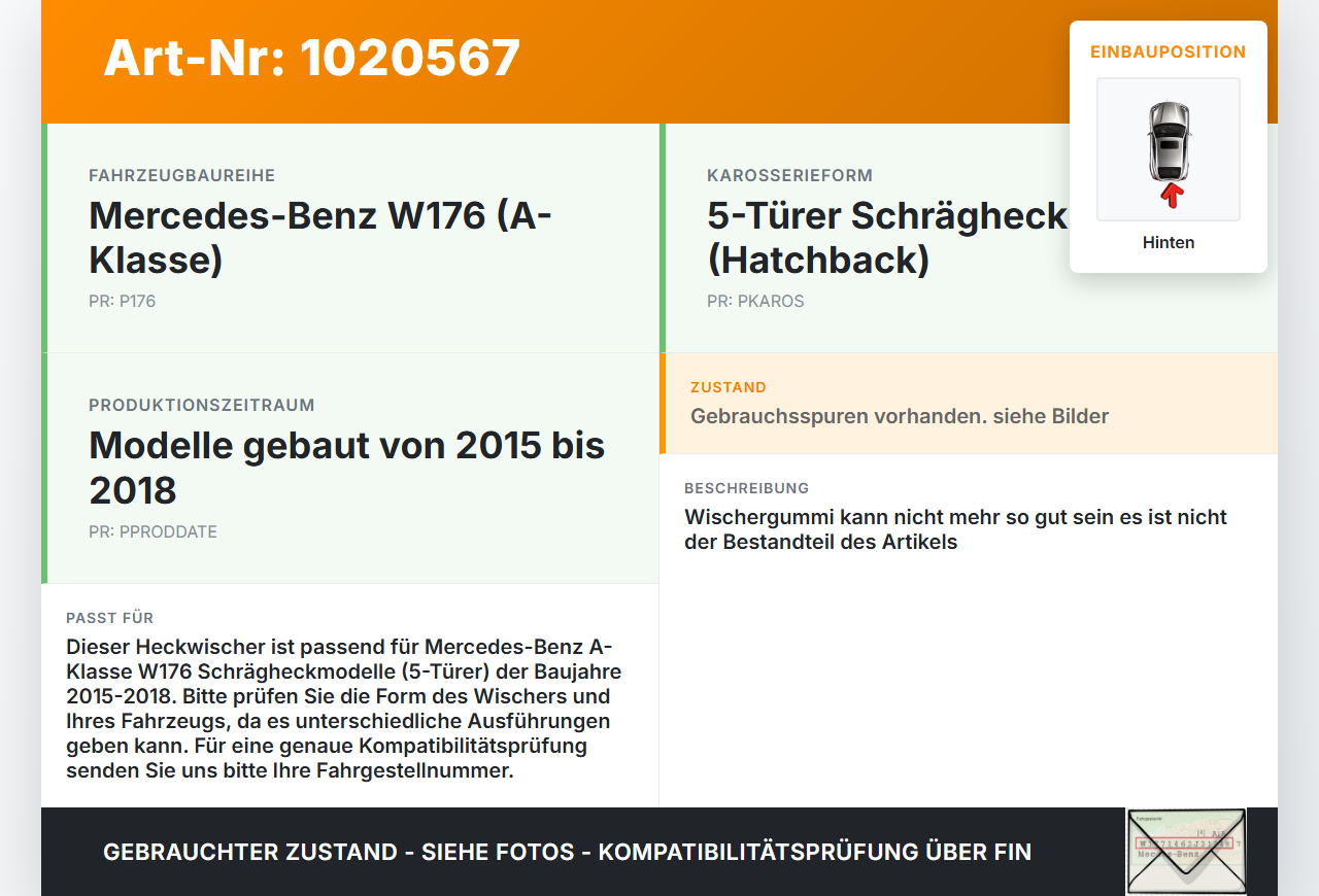 Mercedes W176 A180 15-18 5T Heckwischer Scheibenwischer Hinten Wischarm Mercedes W176 A180 15-18 19.10.2016 gebraucht Vorschau 3