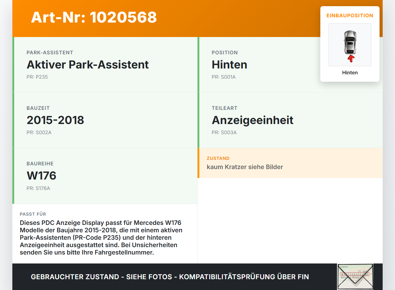 Mercedes W176 A180 15-18 PDC Anzeige Display Monitor Hinten Mercedes W176 A180 15-18 19.10.2016 A0015425423... Vorschau 3