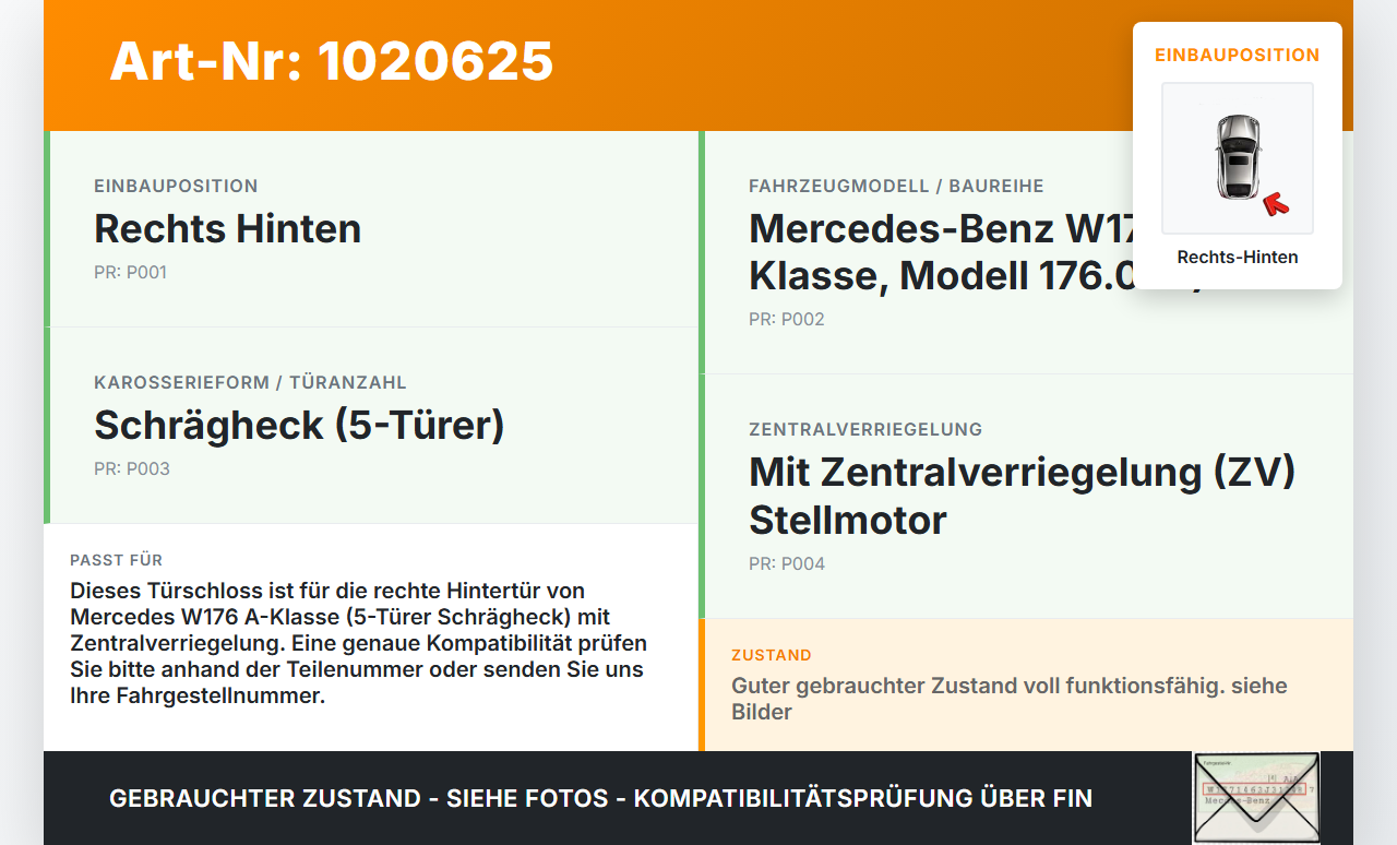 Mercedes W176 A180 15-18 5T Türschloss m. ZV Stellmotor Rechts Hinten Mercedes W176 A180 15-18 19.10.2016... Vorschau 3
