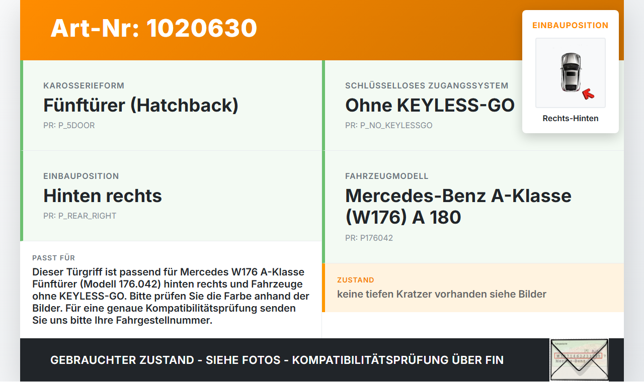 Mercedes W176 A180 15-18 5T Türgriff Griff aussen Rechts Hinten Mercedes W176 A180 15-18 19.10.2016 A2047601634... Vorschau 3