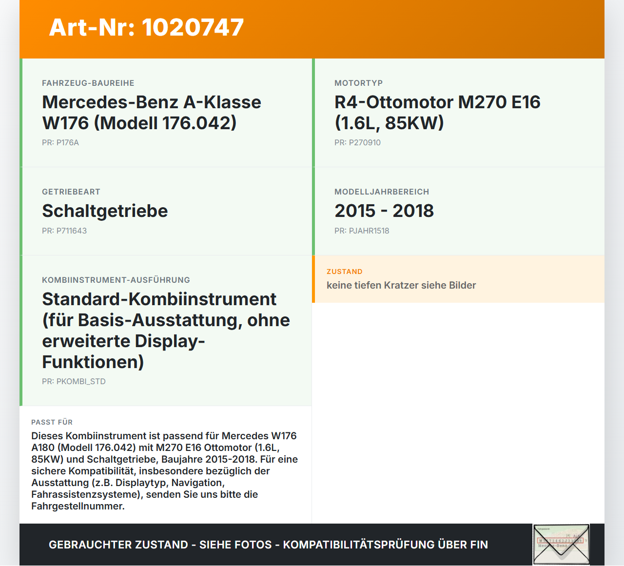 Mercedes W176 A180 15-18 1,6 85KW Kombiinstrument Tacho Mercedes W176 A180 15-18 19.10.2016 A1769009603 0263700367... Vorschau 3