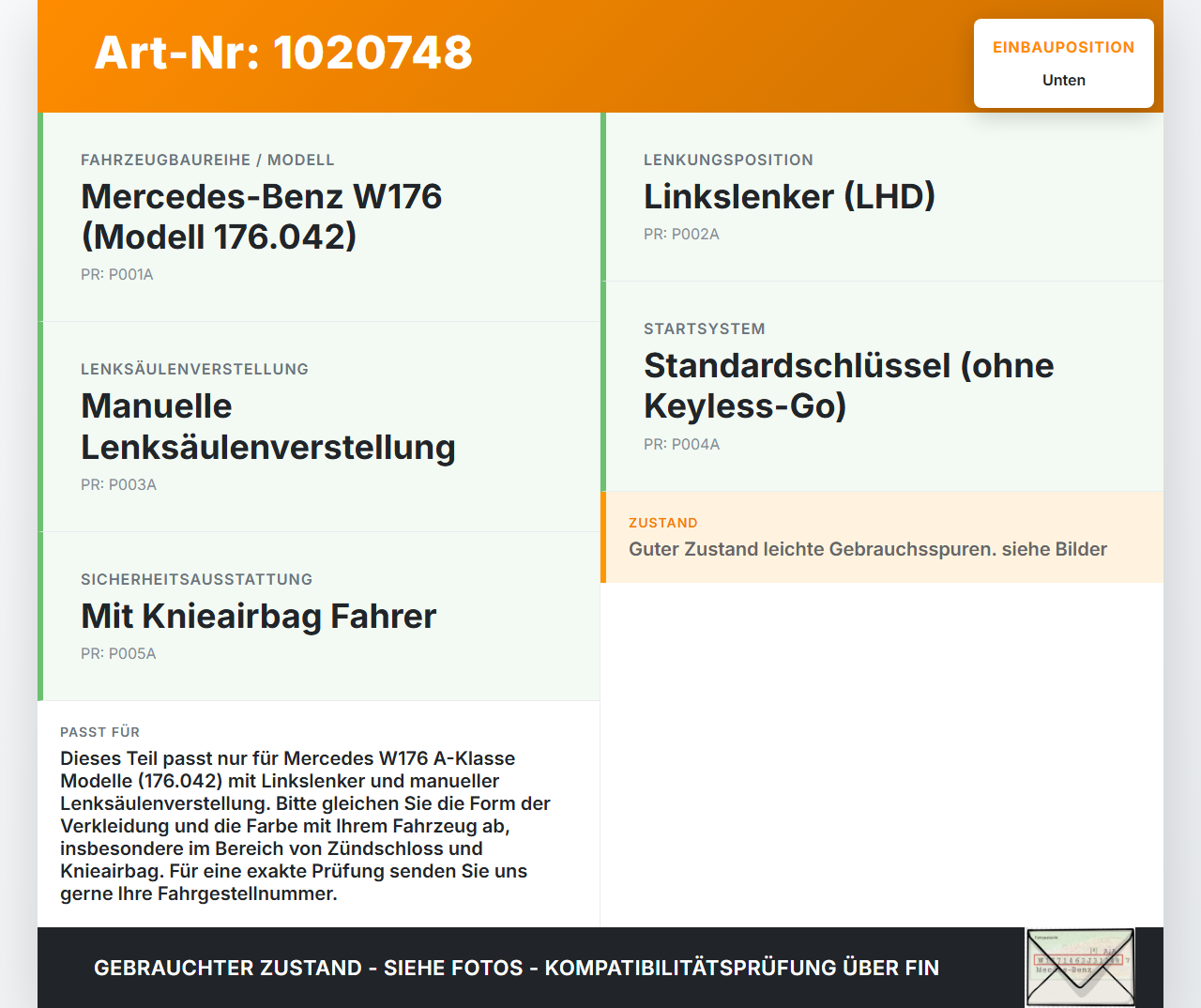 Mercedes W176 A180 15-18 Verkleidung Abdeckung Unten für Lenksäule Mercedes W176 A180 15-18 19.10.2016 gebraucht Vorschau 3
