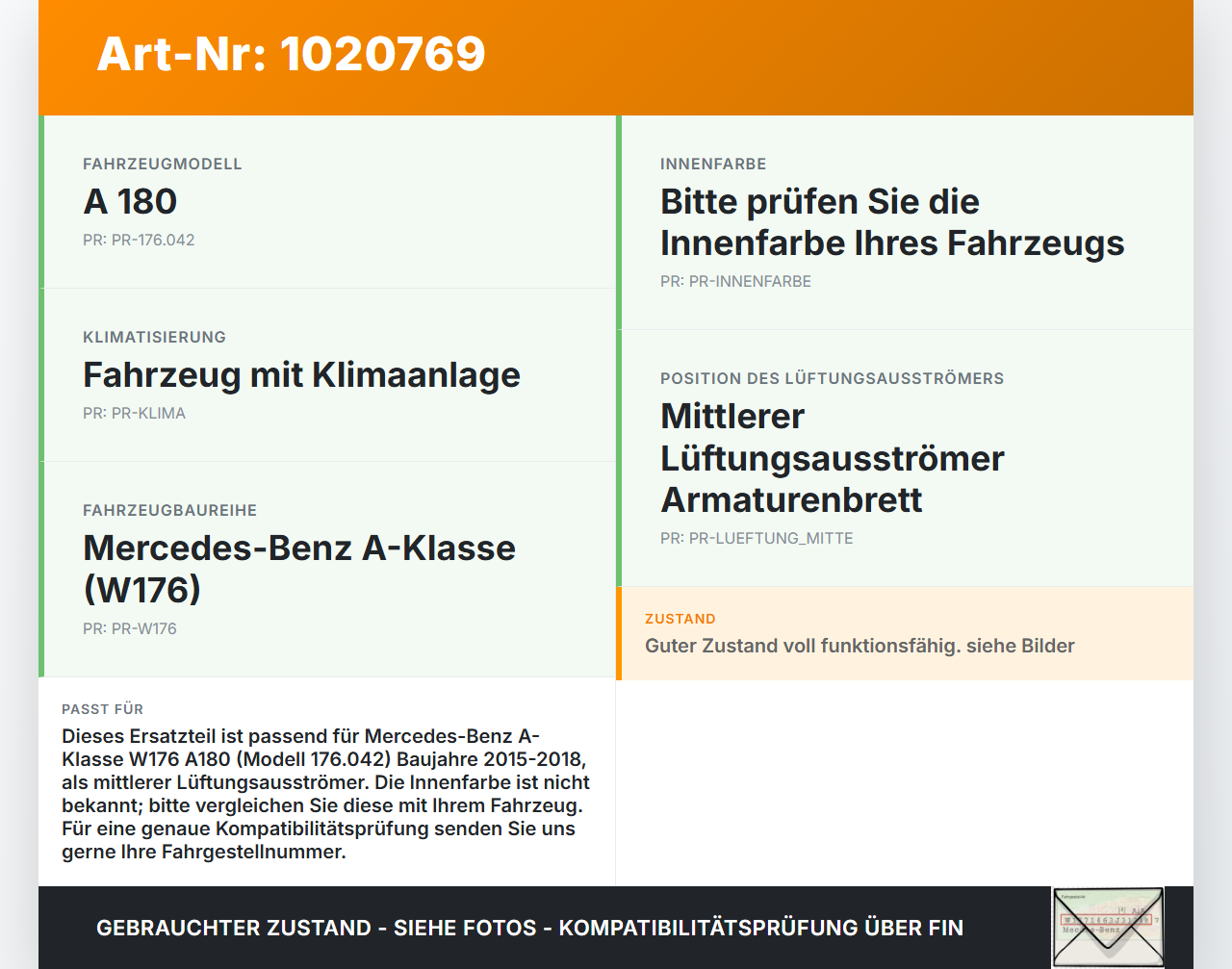 Mercedes W176 A180 15-18 Luftdusche Luftdüse Mitte Mercedes W176 A180 15-18 19.10.2016 gebraucht Vorschau 3