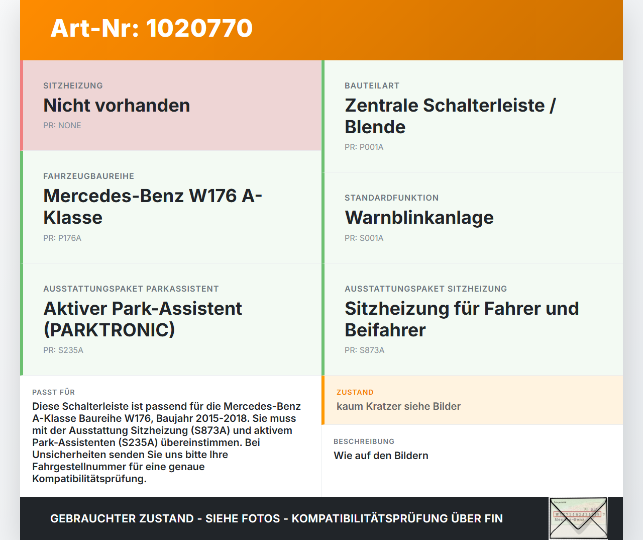 Mercedes W176 A180 15-18 Schalterleiste Warnblinker Sitzheizung PDC Mercedes W176 A180 15-18 19.10.2016 A2469059401... Vorschau 3