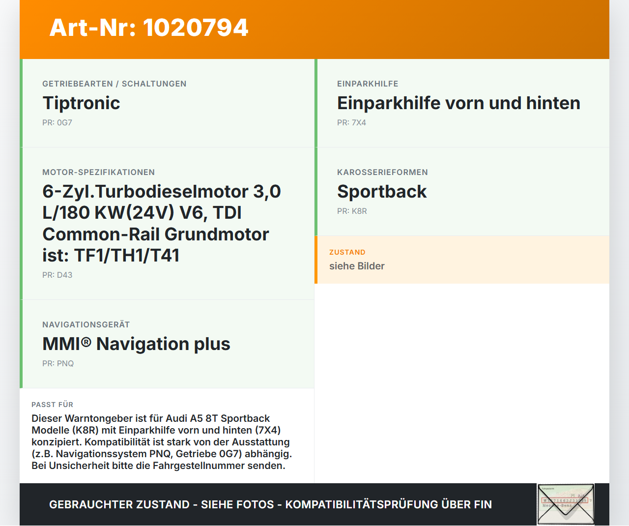 Audi A5 8T 11-16 TDI 3,0 180KW Warntongeber Einparkhilfe Audi A5 8T 11-16 04.04.2013 8E0919279 ATW602694 688098... Vorschau 3