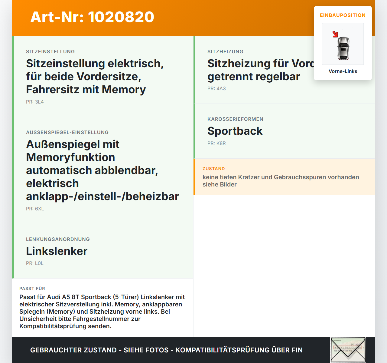 Audi A5 8T 11-16 5T Türverkleidung Türpappe Vorne Links Fahrertür Audi A5 8T 11-16 04.04.2013 8T8867303F gebraucht Vorschau 3