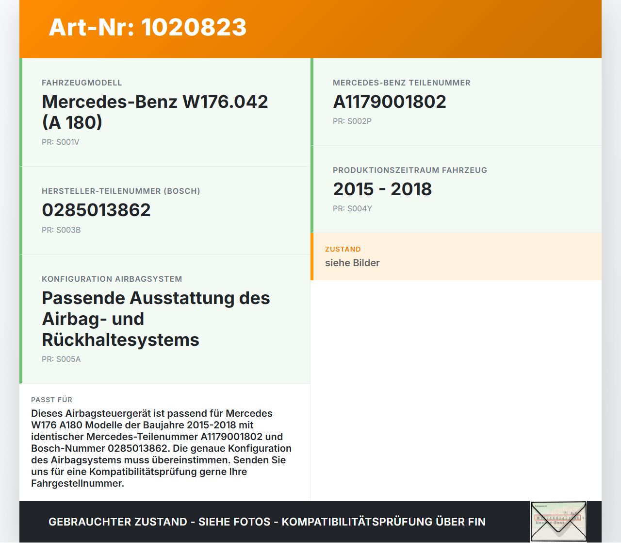 Mercedes W176 A180 15-18 Airbag Steuergerät Airbagsteuergerät Mercedes W176 A180 15-18 19.10.2016 A1179001802... Vorschau 3