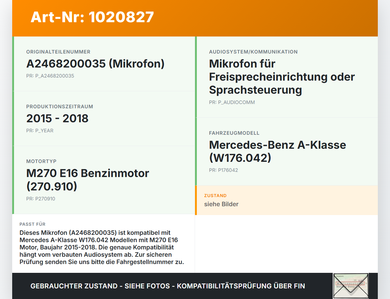 Mercedes W176 A180 15-18 1,6 85KW Mikrofon Micro Mercedes W176 A180 15-18 19.10.2016 A2468200035 A24682000357H52... Vorschau 3