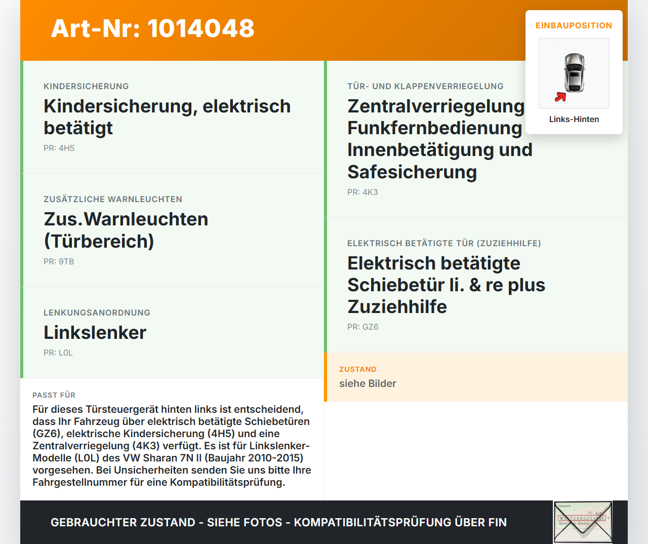 VW Sharan 7N II 10-15 Steuergerät ECU Modul Türsteuergerät SG Links Hinten VW Sharan 7N II 10-15 19.03.2012... Vorschau 3