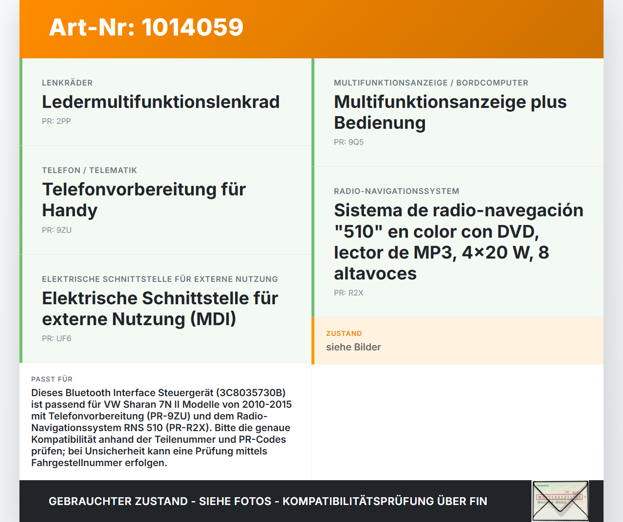 VW Sharan 7N II 10-15 Bluetooth Interface Freisprecheinrichtung Steuergerät VW Sharan 7N II 10-15 19.03.2012... Vorschau 3