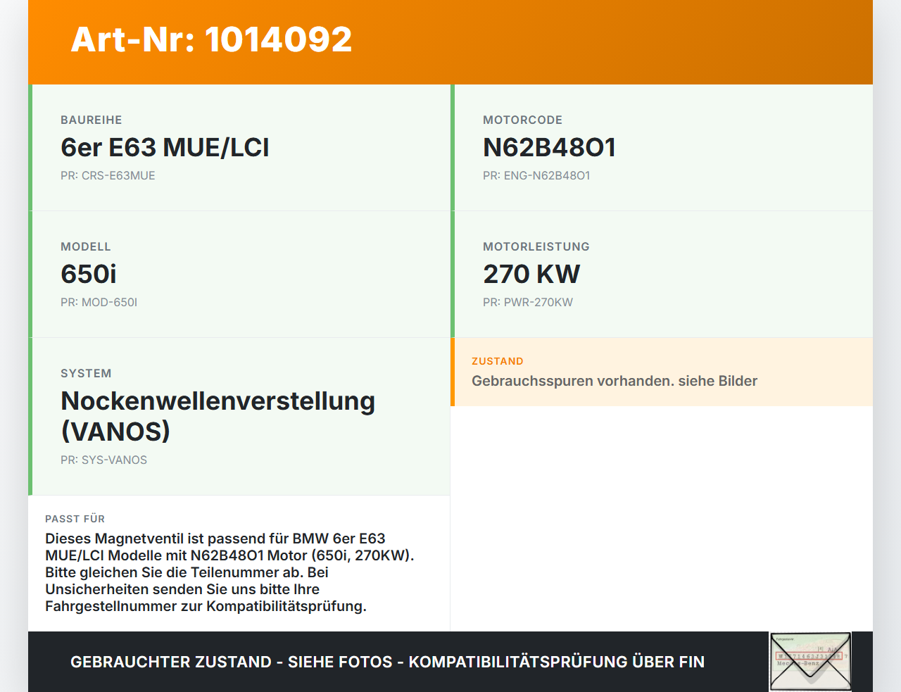 BMW E63 6er 650i 07-10 4,8i 270KW N62B48O1 N62 Magnetventil Öldruckregler für Nockenwellenverstellung BMW E63 6er... Vorschau 3