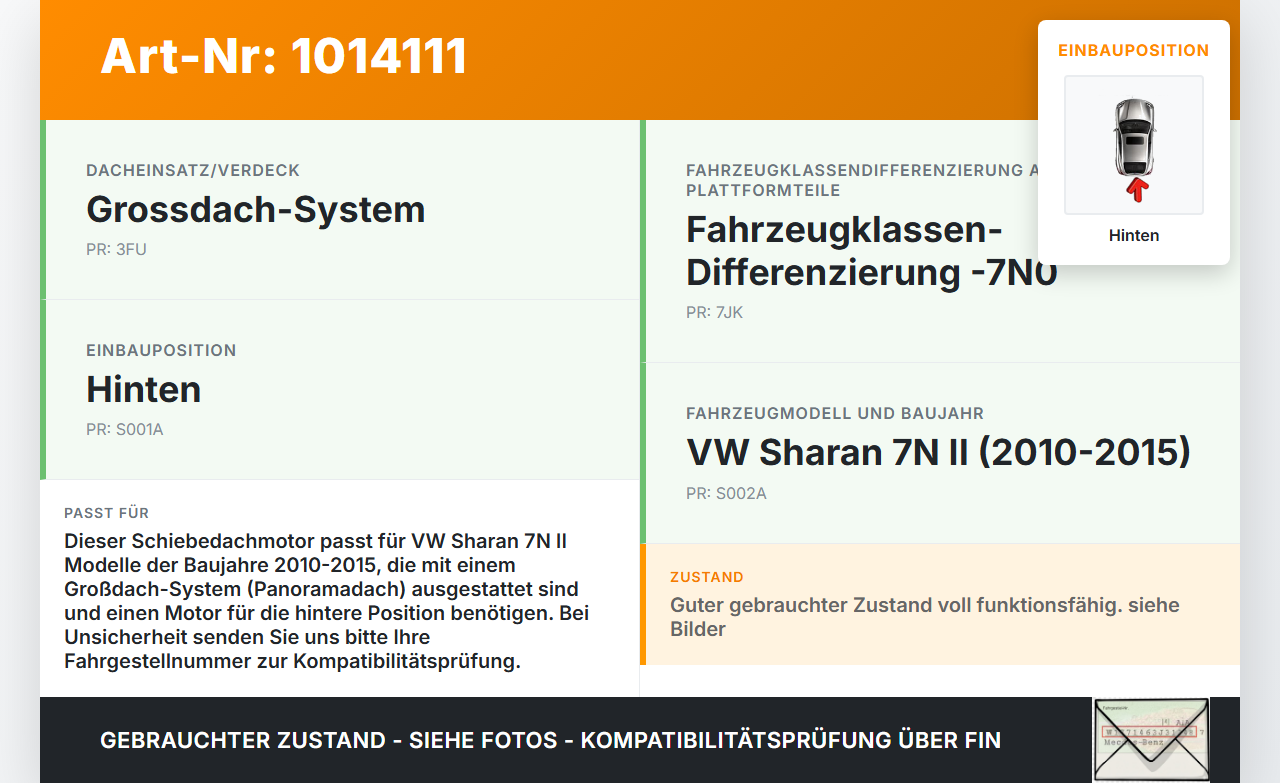 VW Sharan 7N II 10-15 Schiebedachmotor Hinten VW Sharan 7N II 10-15 19.03.2012 0390200074 8R0959591A gebraucht Vorschau 3