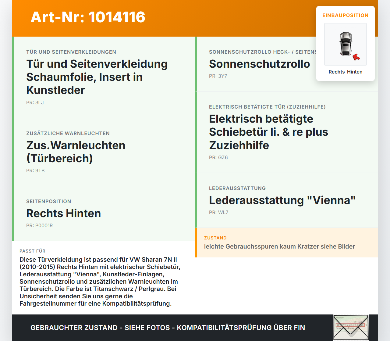 VW Sharan 7N II 10-15 Türverkleidung Türpappe Rechts Hinten VW Sharan 7N II 10-15 19.03.2012 7N0867212C... Vorschau 3