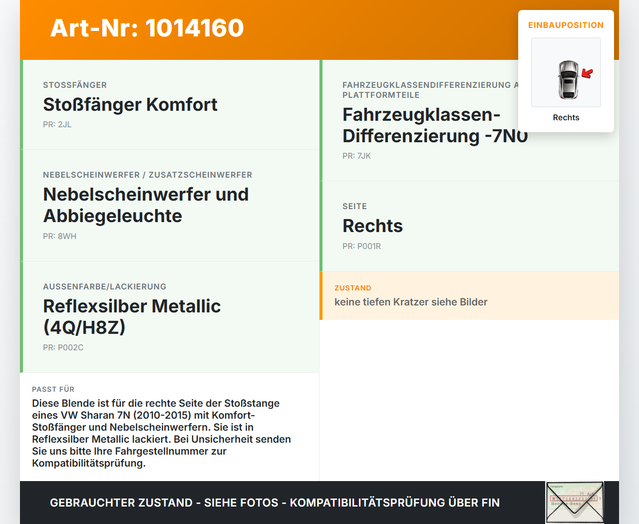 VW Sharan 7N II 10-15 Blende für Nebelscheinwerfer Stoßstange Rechts VW Sharan 7N II 10-15 19.03.2012 7N0853666B... Vorschau 3