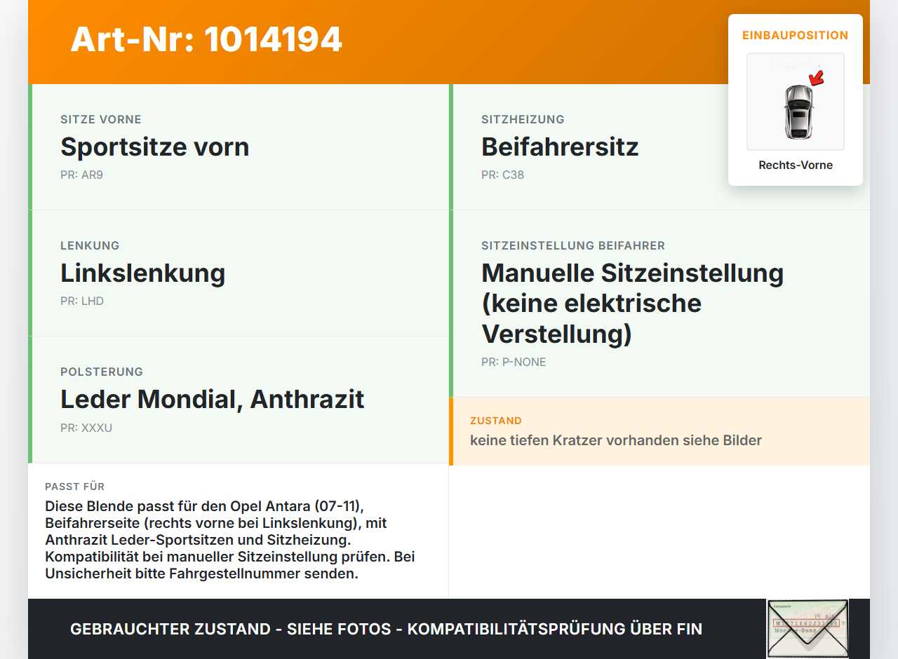Opel Antara 07-11 Blende Innen Auflage Applikation für Beifahrer Sitz Aussen Rechts Vorne Opel Antara 07-11... Vorschau 3