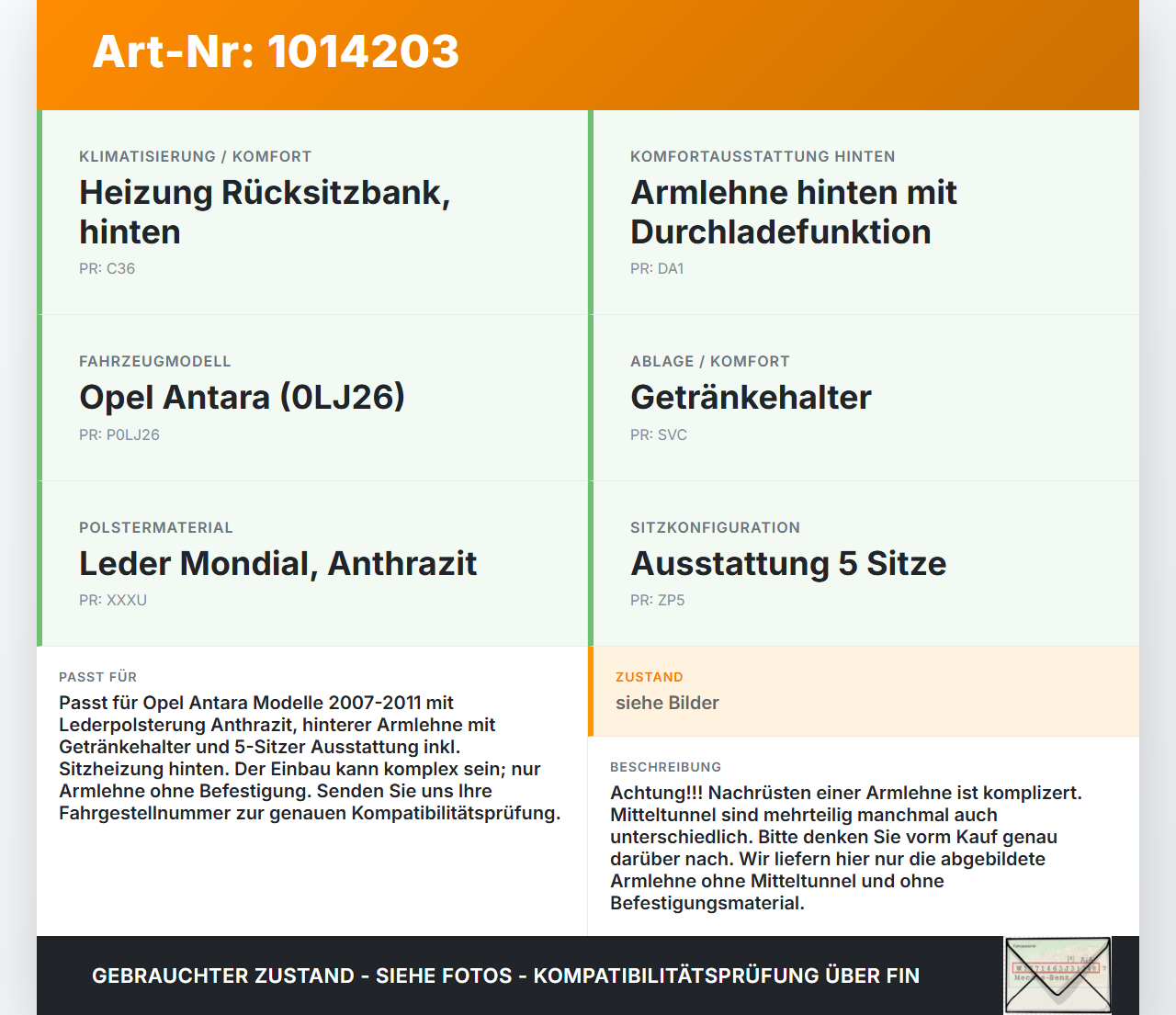 Opel Antara 07-11 Armlehne Mittelarmlehne Auflage mit Becherhalter Rücksitzbank Leder Opel Antara 07-11 17.02.2010... Vorschau 3